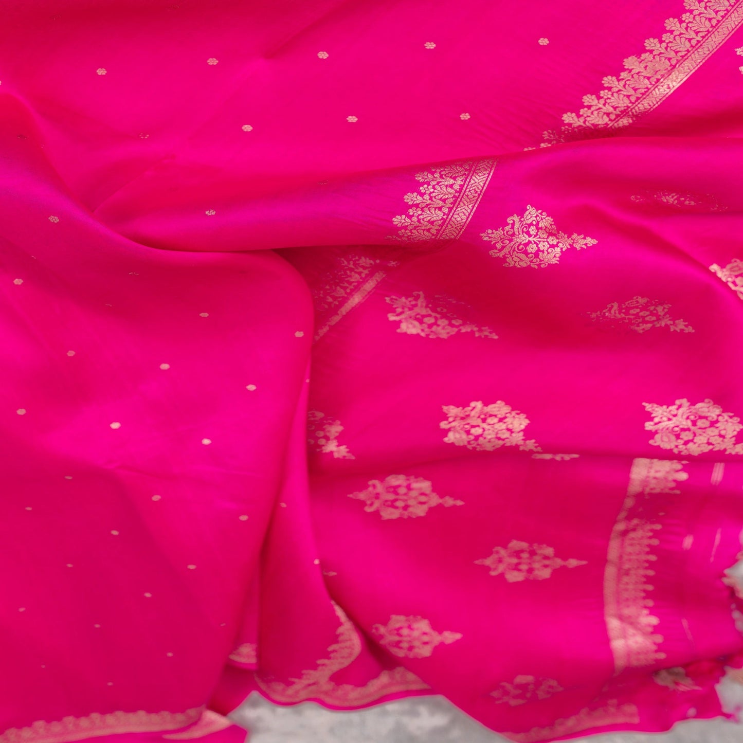 Benarasi Mango Silk Saree in Hot Pink | Rumani Dhaage