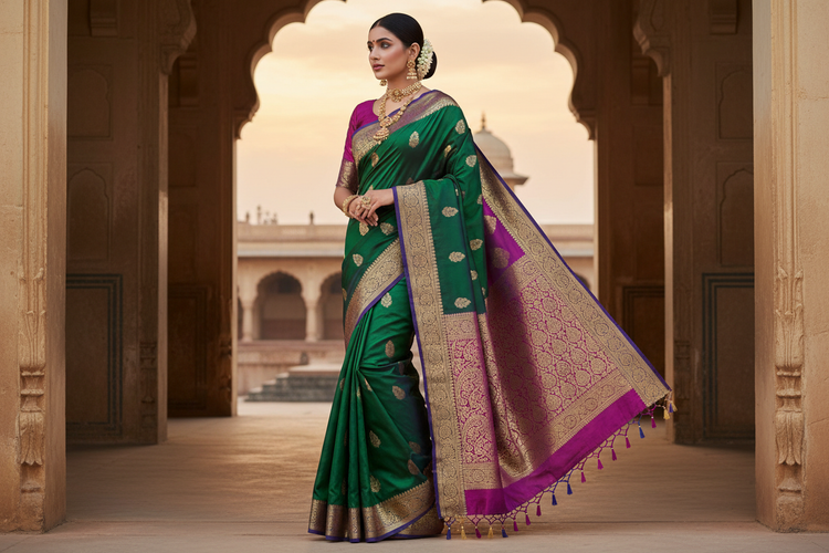 Luxurious silk saree showcasing rich colors and lustrous texture