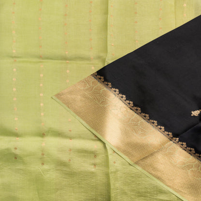 Benarasi Mango Silk Saree in Black & Pista Green | Rumani Dhaage