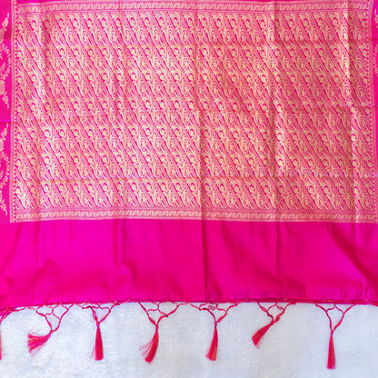 Benarasi Kora Organza Saree in Hot Pink & Fuchsia | Rumani Dhaage