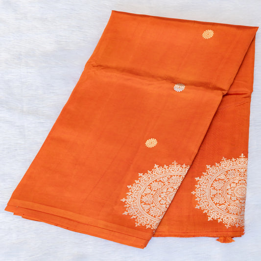 Benarasi Mango Silk Saree in Fanta Orange | Rumani Dhaage