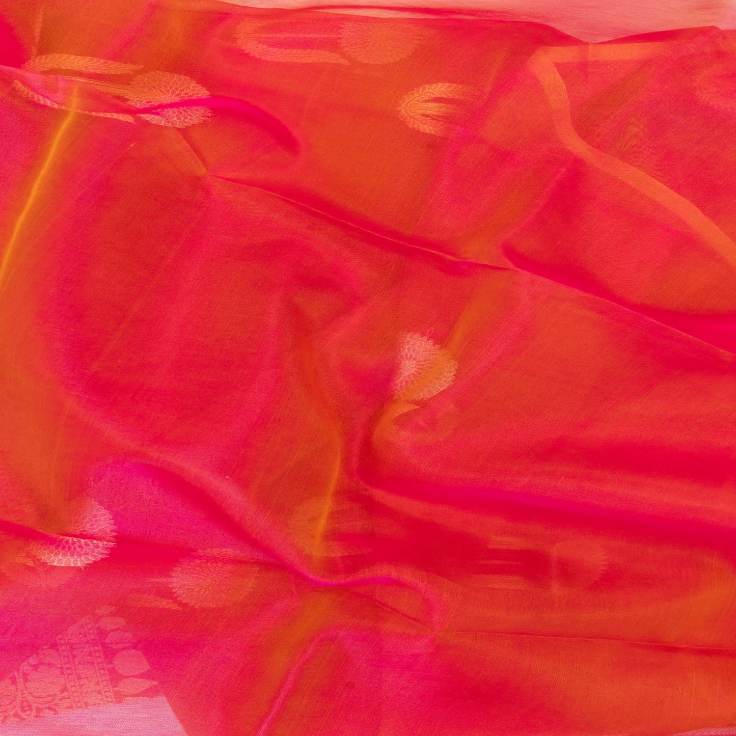 Benarasi Kora Organza Saree in Red & Pink | Rumani Dhaage