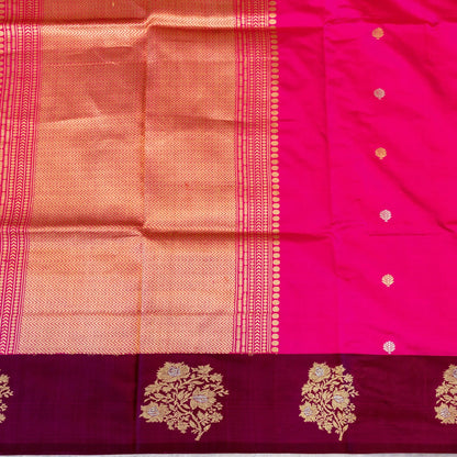 Pink and purple saree with gold embroidery