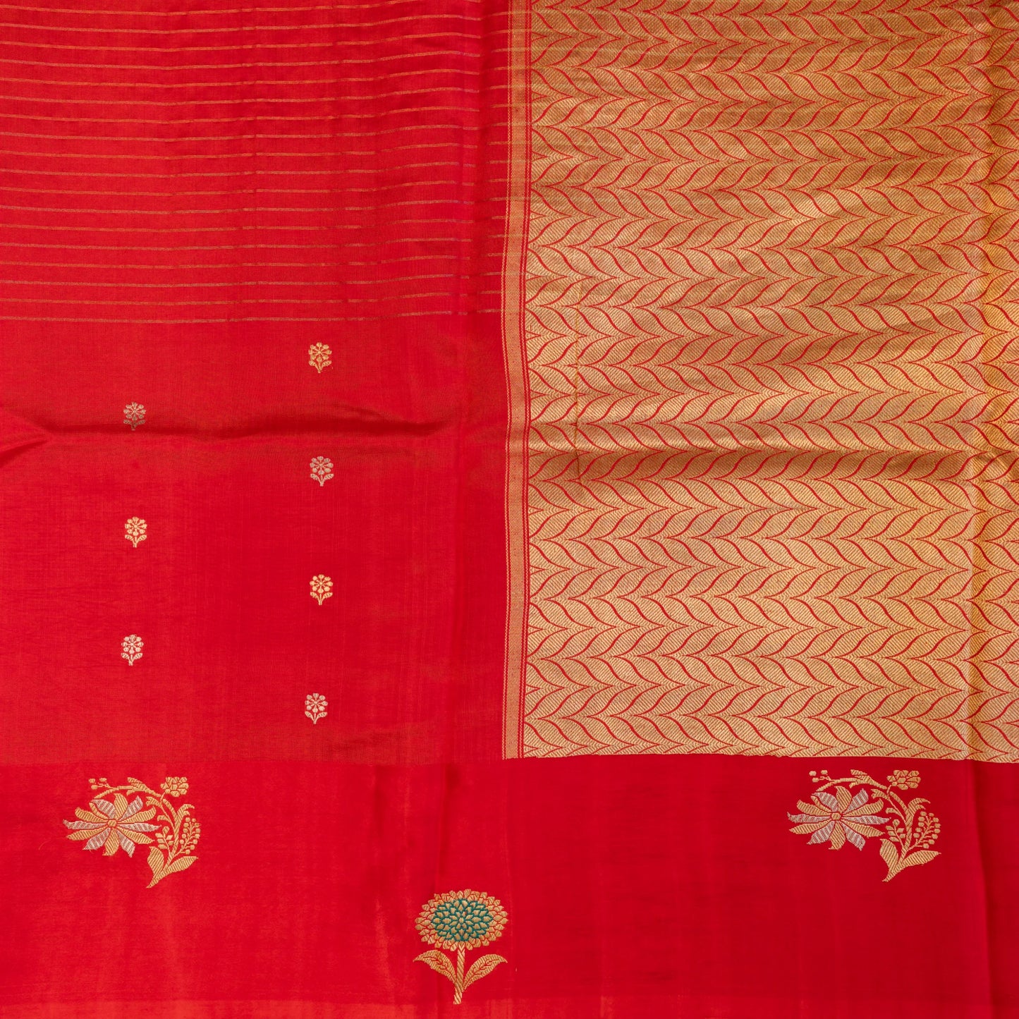 Benarasi Mango Silk Saree with Meena Work in Red | Rumani Dhaage