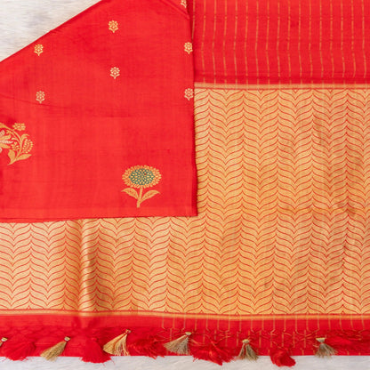 Benarasi Mango Silk Saree with Meena Work in Red | Rumani Dhaage