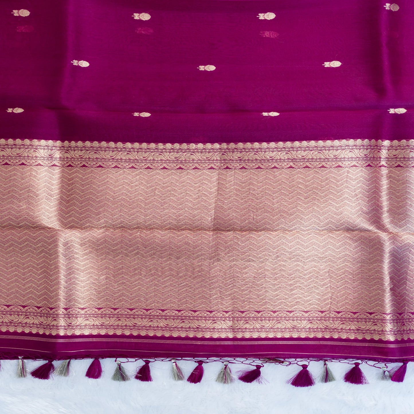 Benarasi Kora Organza Saree in Beetroot Pink | Rumani Dhaage