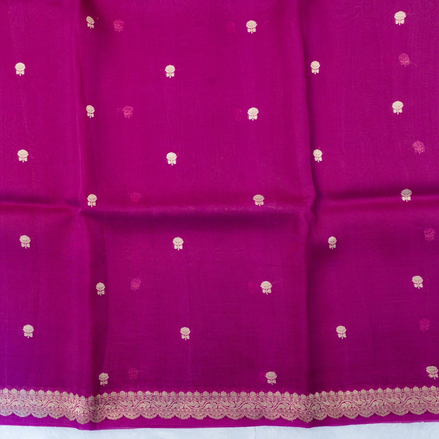 Benarasi Kora Organza Saree in Beetroot Pink | Rumani Dhaage