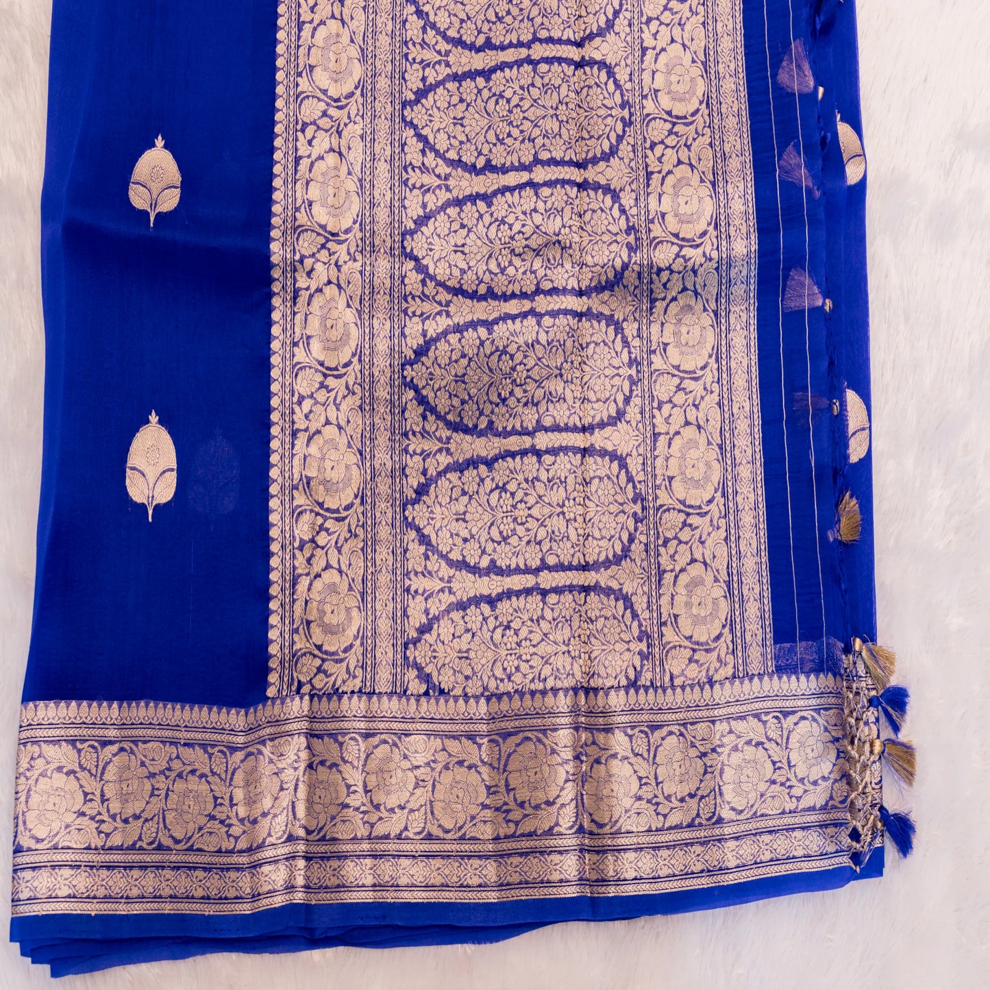 Benarasi Kora Organza Saree in Royal Blue | Rumani Dhaage