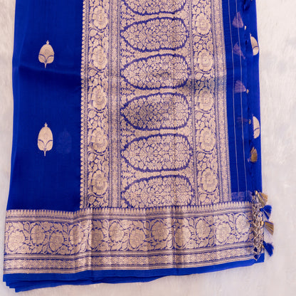 Benarasi Kora Organza Saree in Royal Blue | Rumani Dhaage