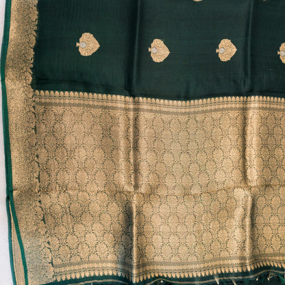 Benarasi Kora Organza Saree in Green | Rumani Dhaage