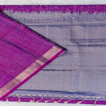 Purple and gray fabric with intricate patterns