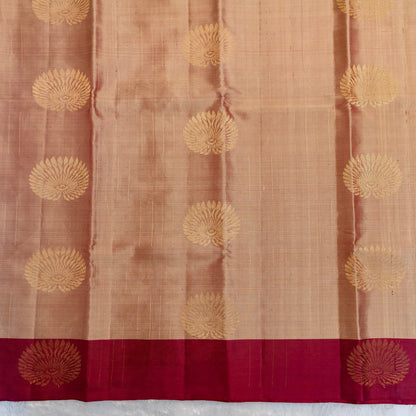 Saree with gold floral patterns on a brown and red background