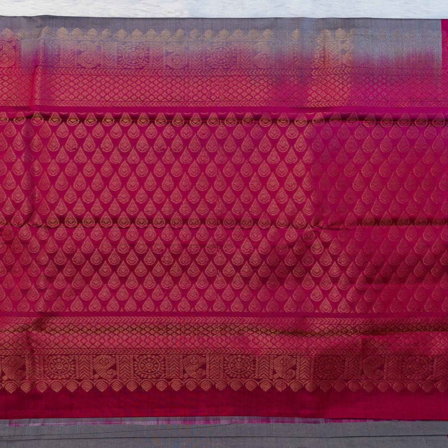 South Soft Silk Saree in Grey & Maroon | Rumani Dhaage