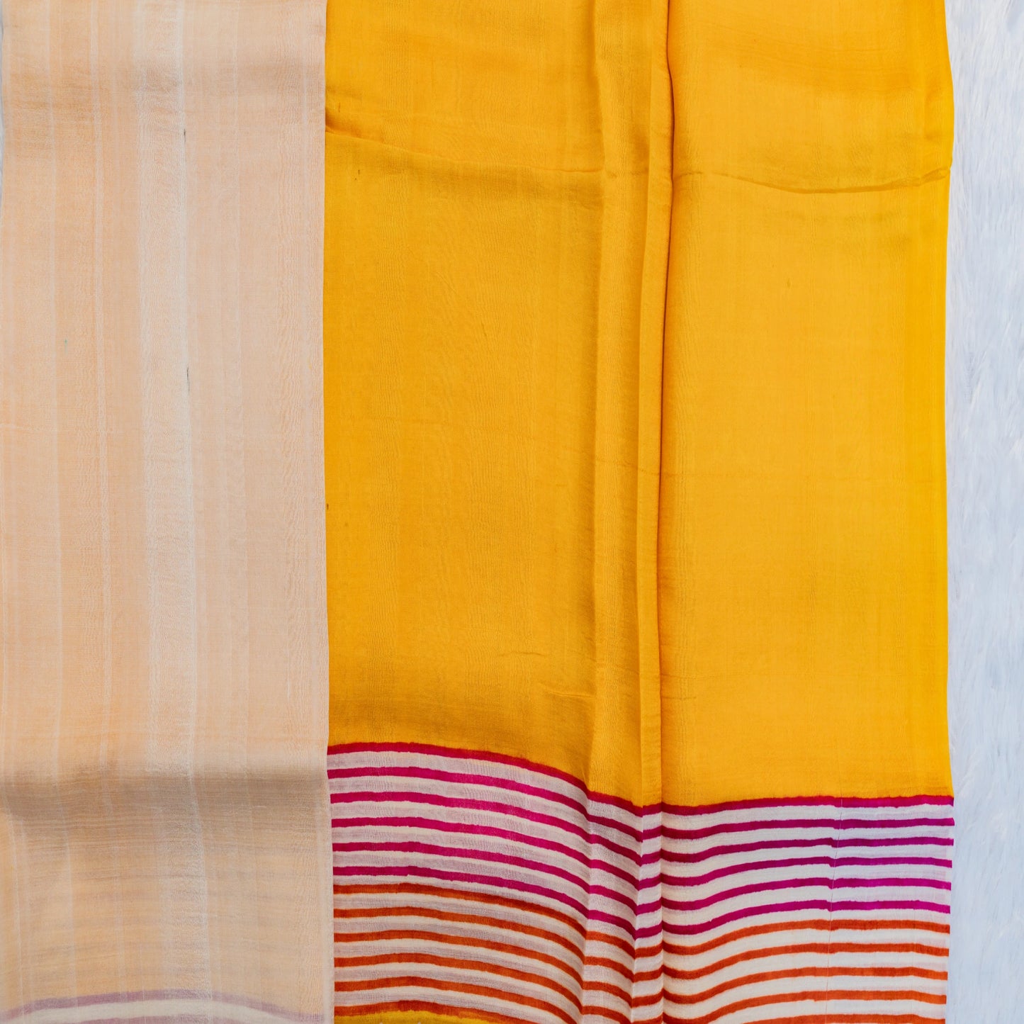 Murshidabad Silk Saree in Yellow | Rumani Dhaage