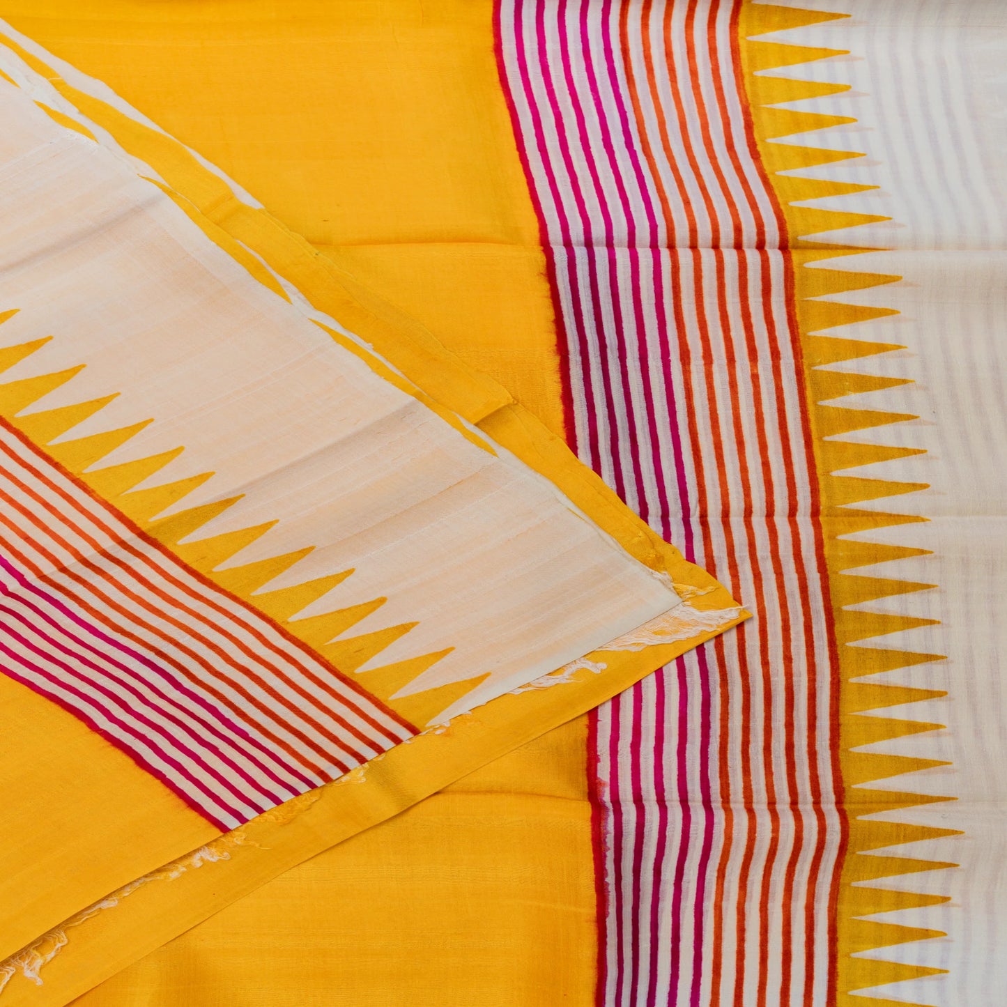 Murshidabad Silk Saree in Yellow | Rumani Dhaage