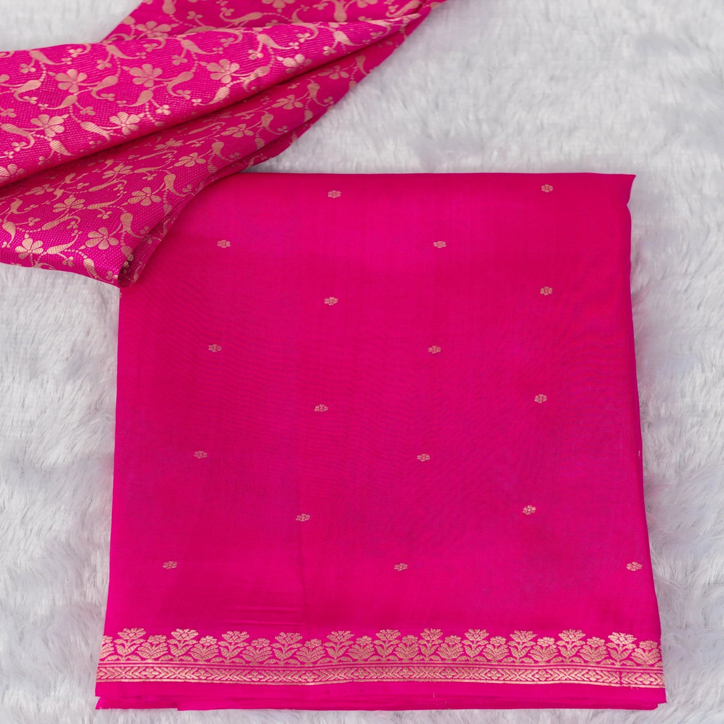 Benarasi Mango Silk Saree in Hot Pink | Rumani Dhaage