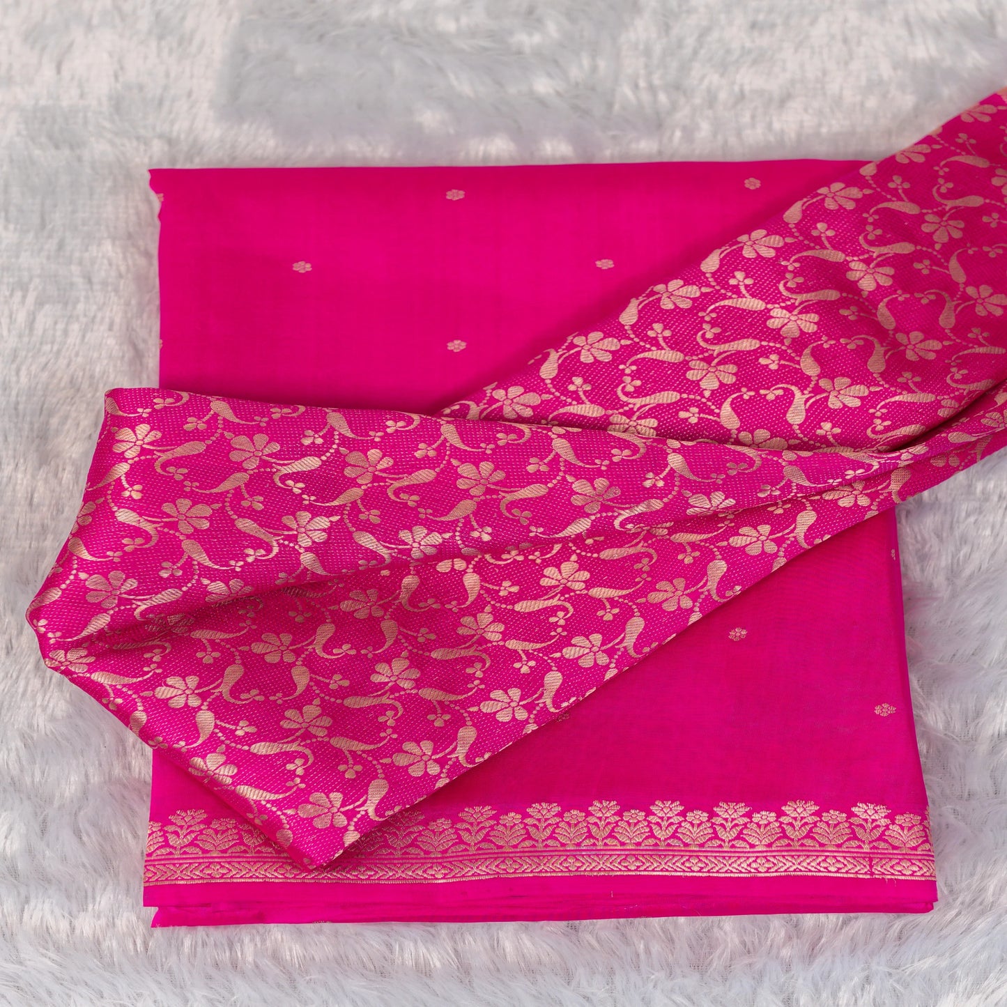 Benarasi Mango Silk Saree in Hot Pink | Rumani Dhaage