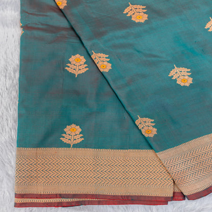Benarasi Katan Silk Saree in Green | Rumani Dhaage