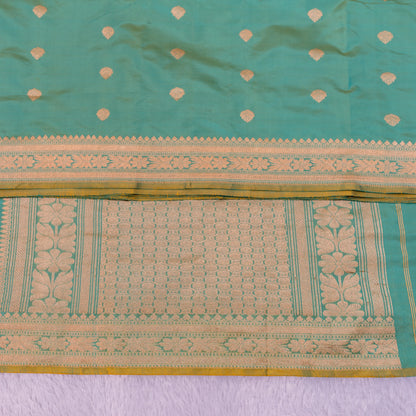 Benarasi Katan Silk Saree in Light Green (Pista) | Rumani Dhaage