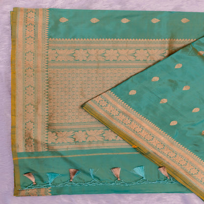 Benarasi Katan Silk Saree in Light Green (Pista) | Rumani Dhaage