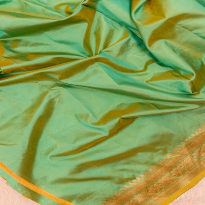 Benarasi Katan Silk Saree in Light Green (Pista) | Rumani Dhaage