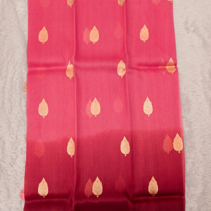 Benarasi Kora Organza Ombre Saree in Peach & Maroon | Rumani Dhaage