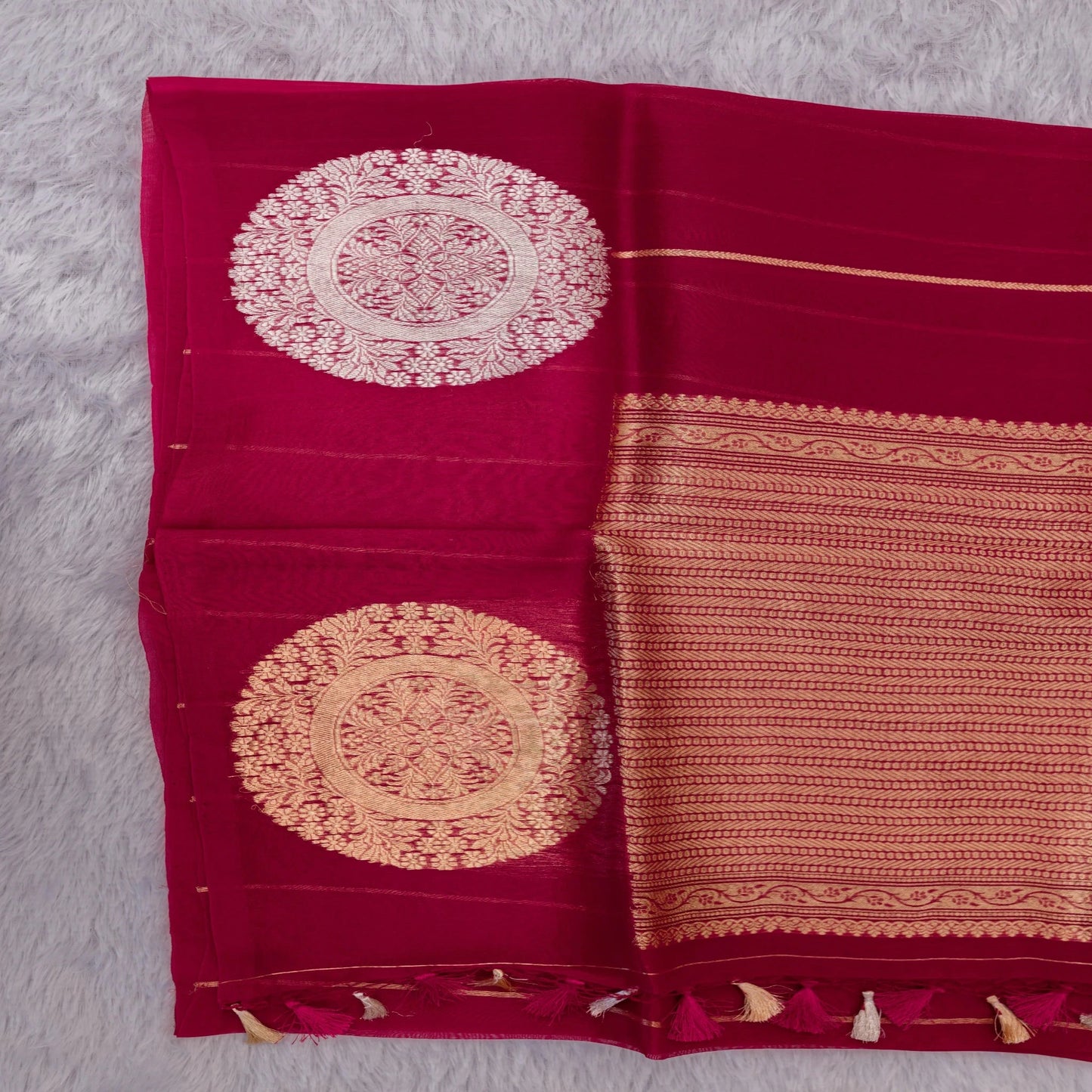 Benarasi Kora Organza Saree in Maroon | Rumani Dhaage
