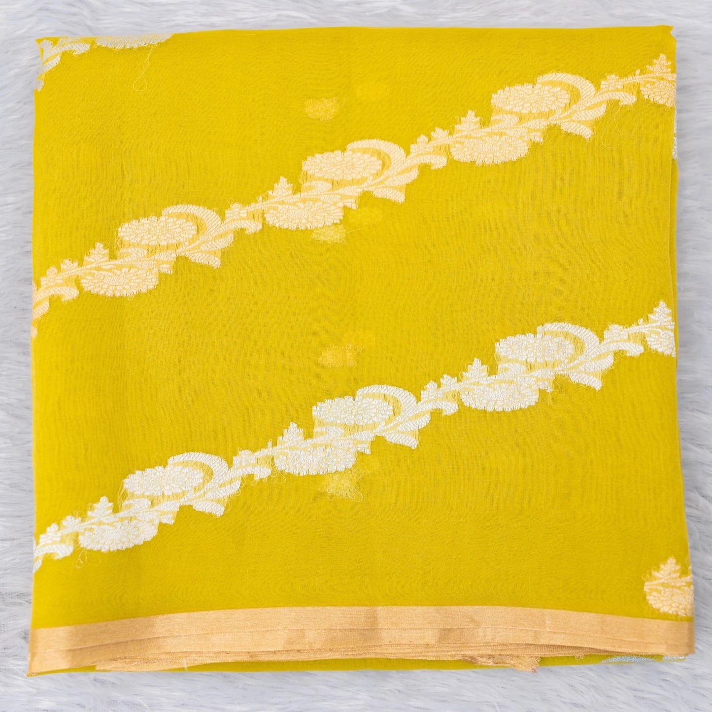 Benarasi Kora Organza Leheriya Saree in Lime Green | Rumani Dhaage