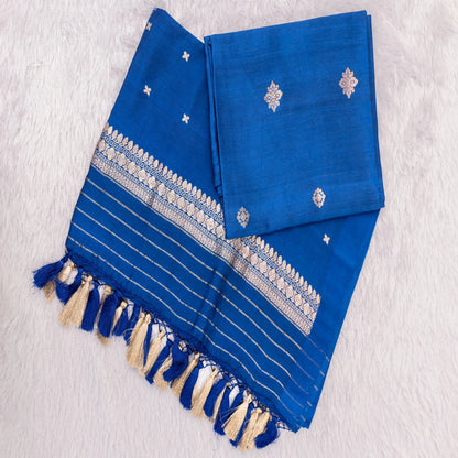 Benarasi Chiniya Silk Suit Set in German Blue | Rumani Dhaage