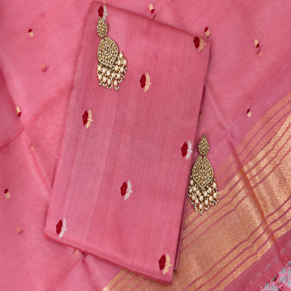 Benarasi Katan Silk Suit Set in Pink | Rumani Dhaage