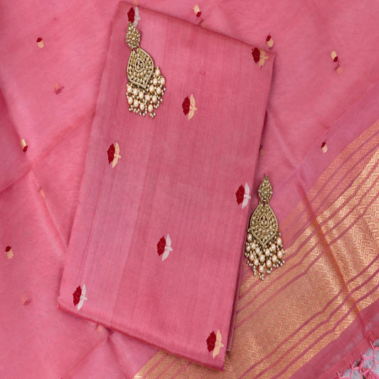 Benarasi Katan Silk Suit Set in Pink | Rumani Dhaage