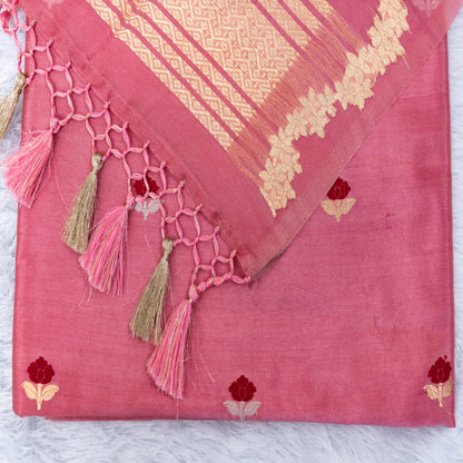 Benarasi Katan Silk Suit Set in Pink | Rumani Dhaage