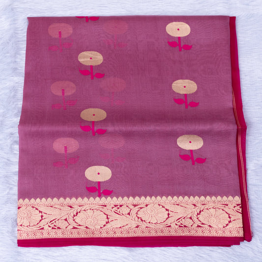 Organza Silk Saree with Meena Work in Mauve | Rumani Dhaage
