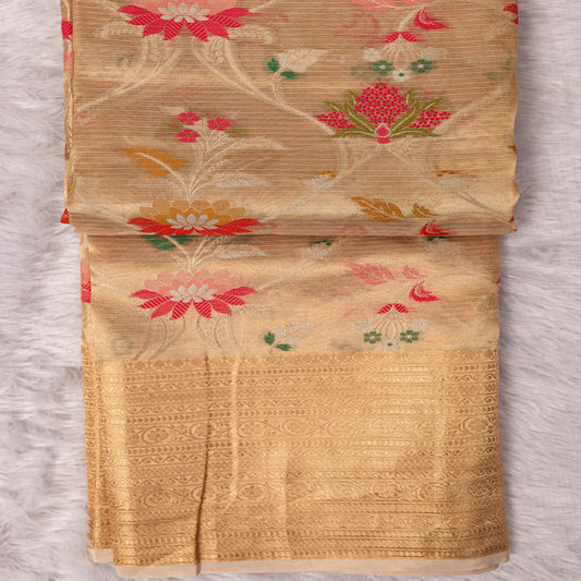 Tissue Silk Saree with Paithani Weaving in Gold | Rumani Dhaage