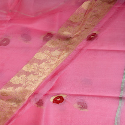 Benarasi Kora Organza Saree in Cotton Candy Pink | Rumani Dhaage